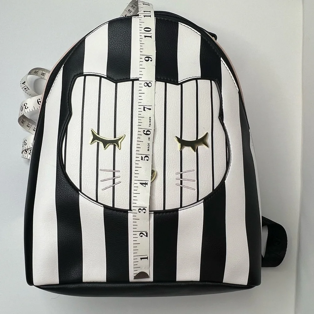 Betsey Johnson Backpack Kitty Cat Pink Black Stripes Luv Betsy zip closure
